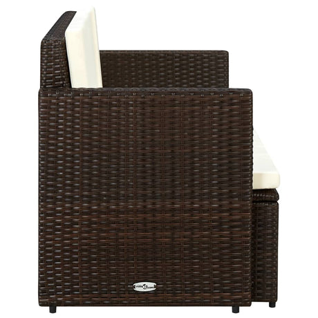 Vidaxl tuinbank 2-zits met kussens poly rattan bruin
