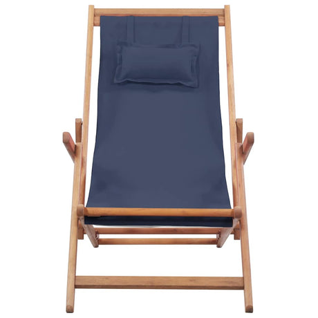 Vidaxl strandstoel inklapbaar stof en houten frame blauw