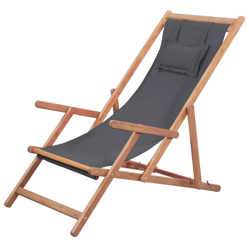 Vidaxl strandstoel inklapbaar stof en houten frame grijs