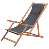 Vidaxl strandstoel inklapbaar stof en houten frame grijs