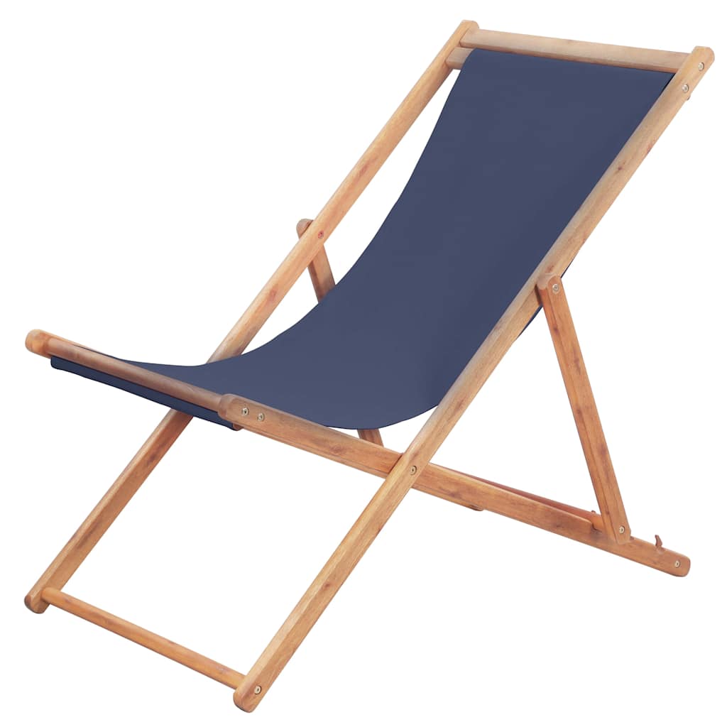 Vidaxl strandstoel inklapbaar stof en houten frame blauw