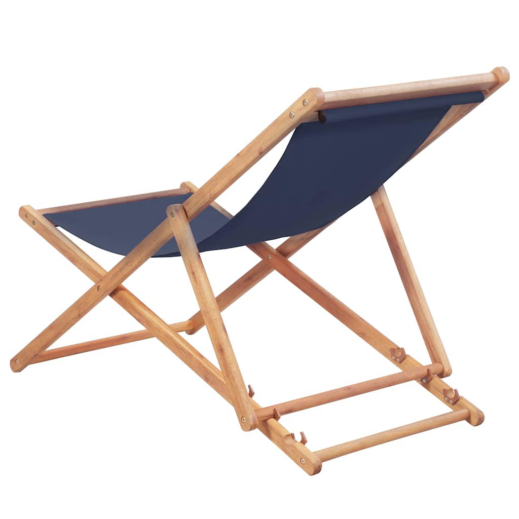 Vidaxl strandstoel inklapbaar stof en houten frame blauw