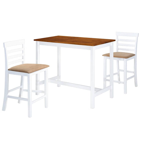 Vidaxl bartafel- en barstoelenset massief hout bruin en wit 3-delig