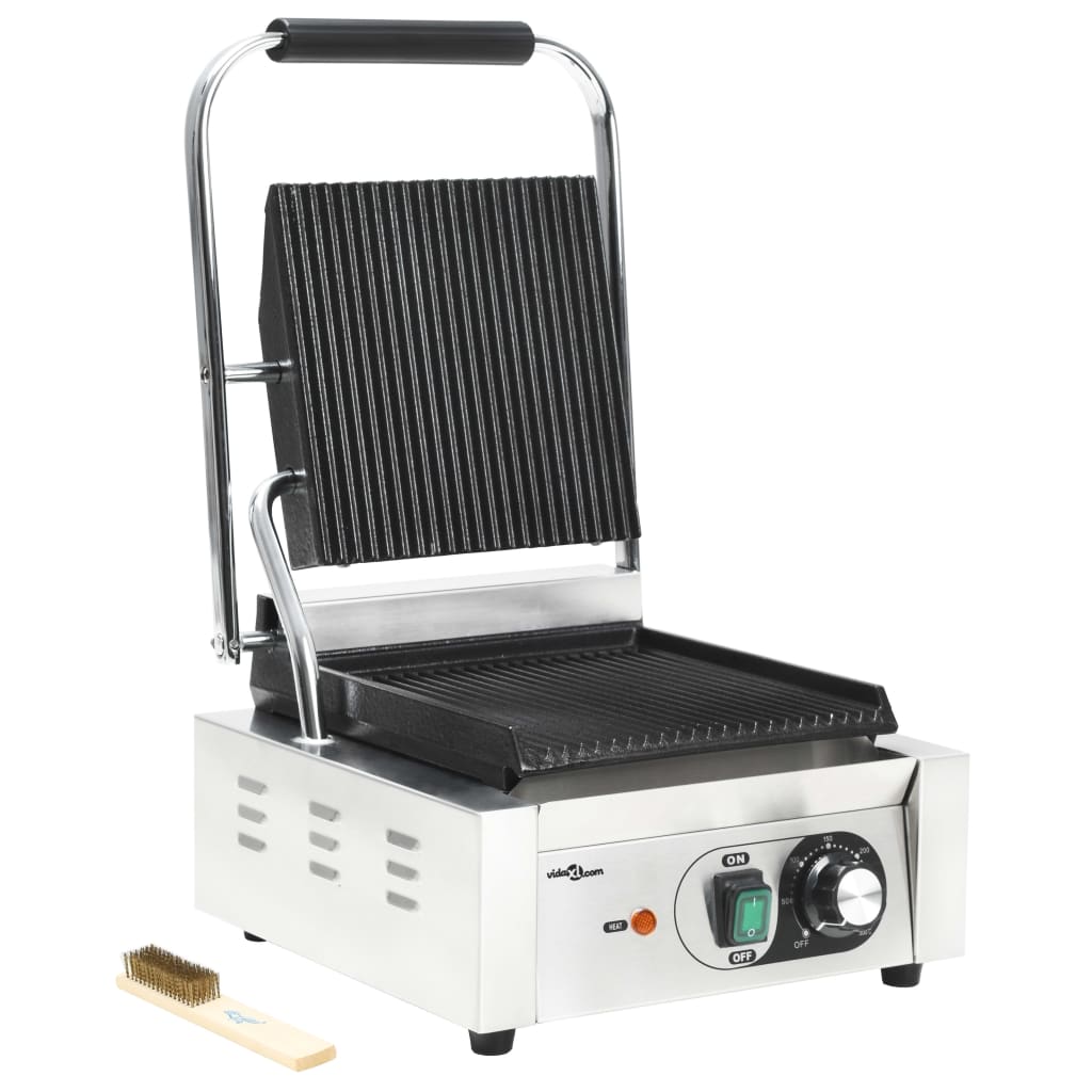 Vidaxl Panini Grill Grooved 1800 W 31x30.5x20 cm rustfritt stål