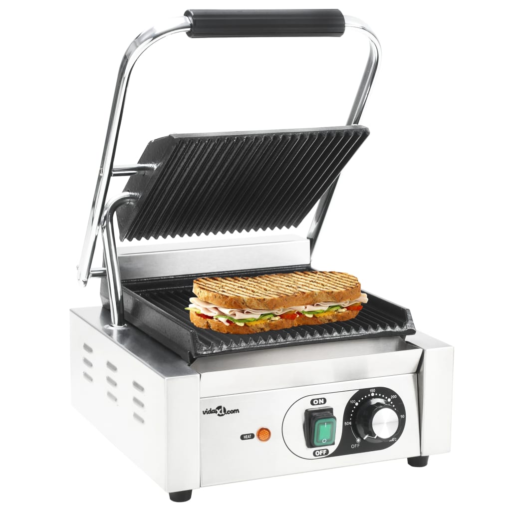 Vidaxl Panini Grill rillet 1800 W 31x30,5x20 cm rustfrit stål