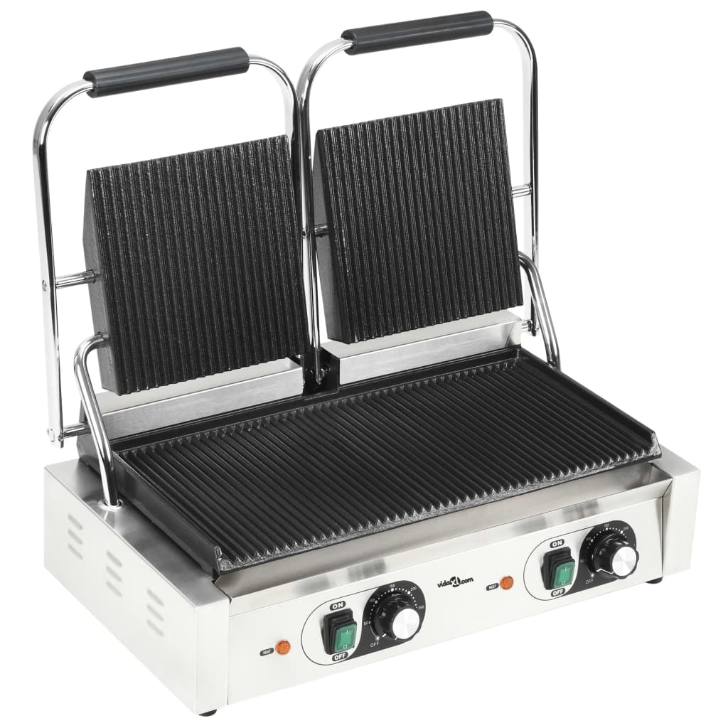 Vidaxl panini grill dubbel gegroefd 3600 w 57x30,5x20 cm