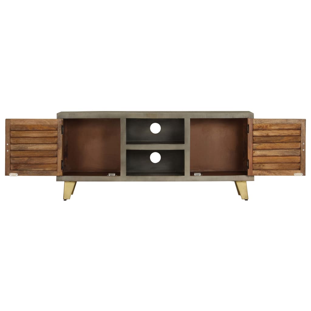 Vidaxl tv-meubel 110x30x48 cm massief mangohout met messing grijs