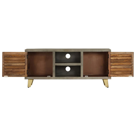 Vidaxl tv-meubel 110x30x48 cm massief mangohout met messing grijs