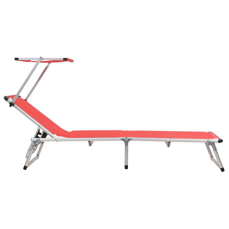 Vidaxl ligbed inklapbaar met dak aluminium en textileen rood