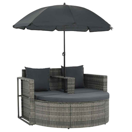 Vidaxl tuinbank 2-zits met kussens en parasol poly rattan grijs