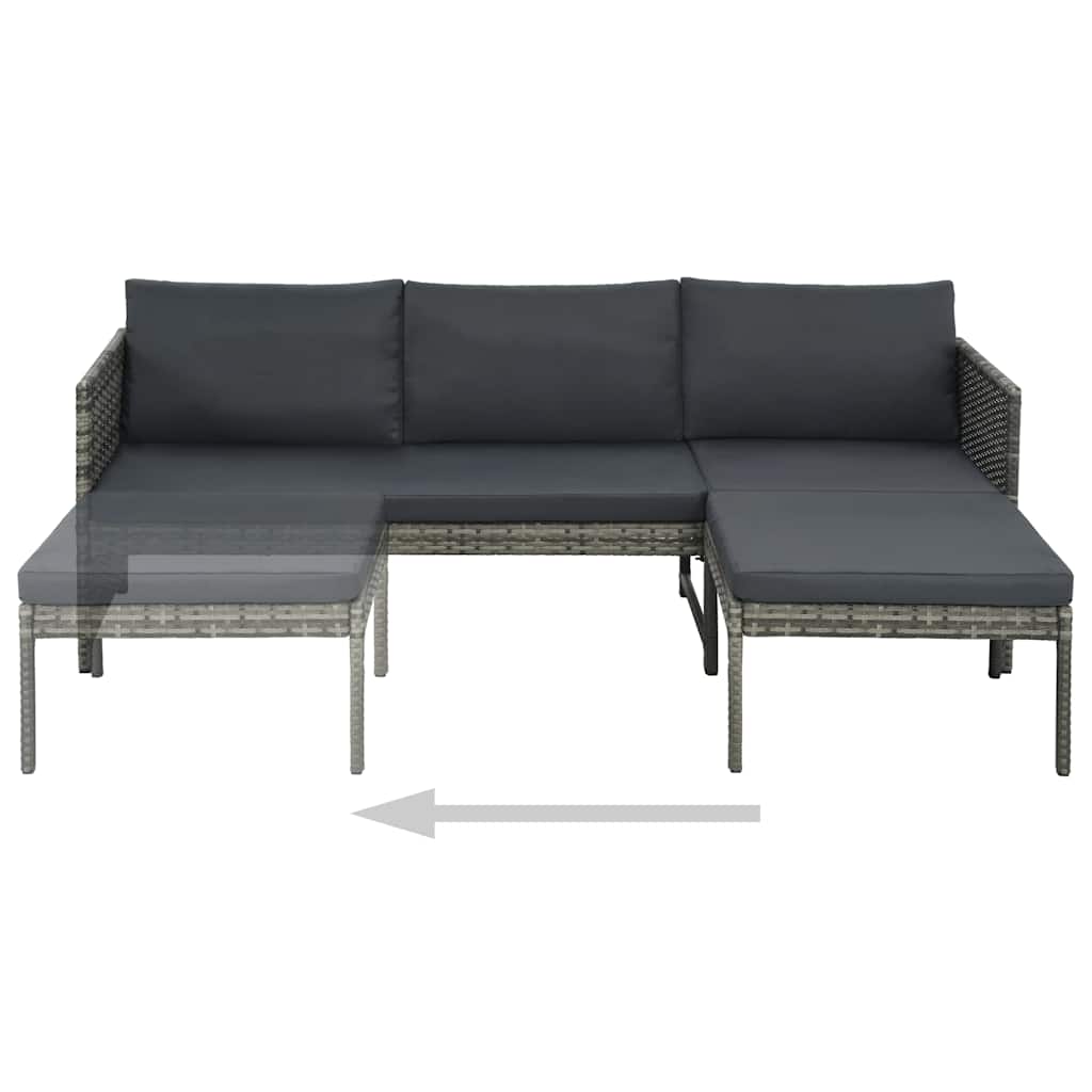 Vidaxl 3-delige loungeset met kussens poly rattan grijs