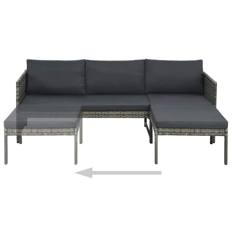 Vidaxl 3-delige loungeset met kussens poly rattan grijs
