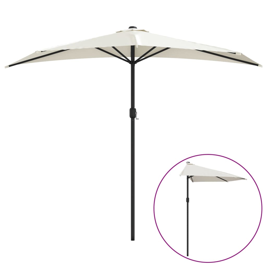 Vidaxl balkon parasol połowa z aluminiowym biegunem 270x144 cm -coloed piasku