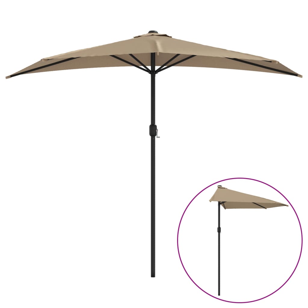 Vidaxl balcon parasol moitié avec poteau en aluminium 270x144 cm taupe