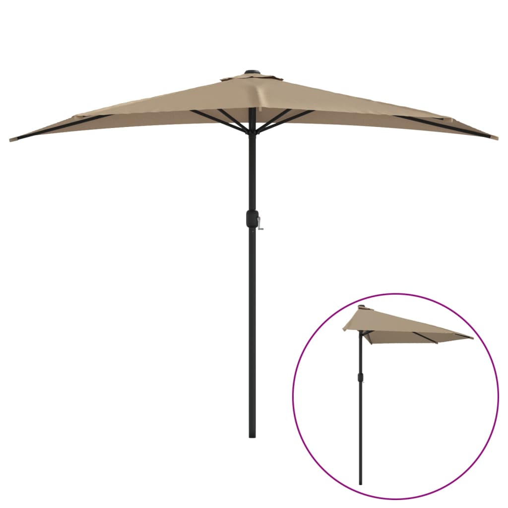 Vidaxl Balcony Parasol Half con poste de aluminio 300x155 CM Taupe