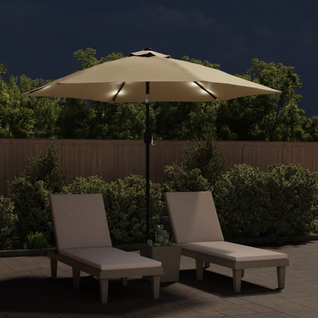 Vidaxl -Parasol mit LED -Beleuchtung und Stahlpol 300 cm Taupe