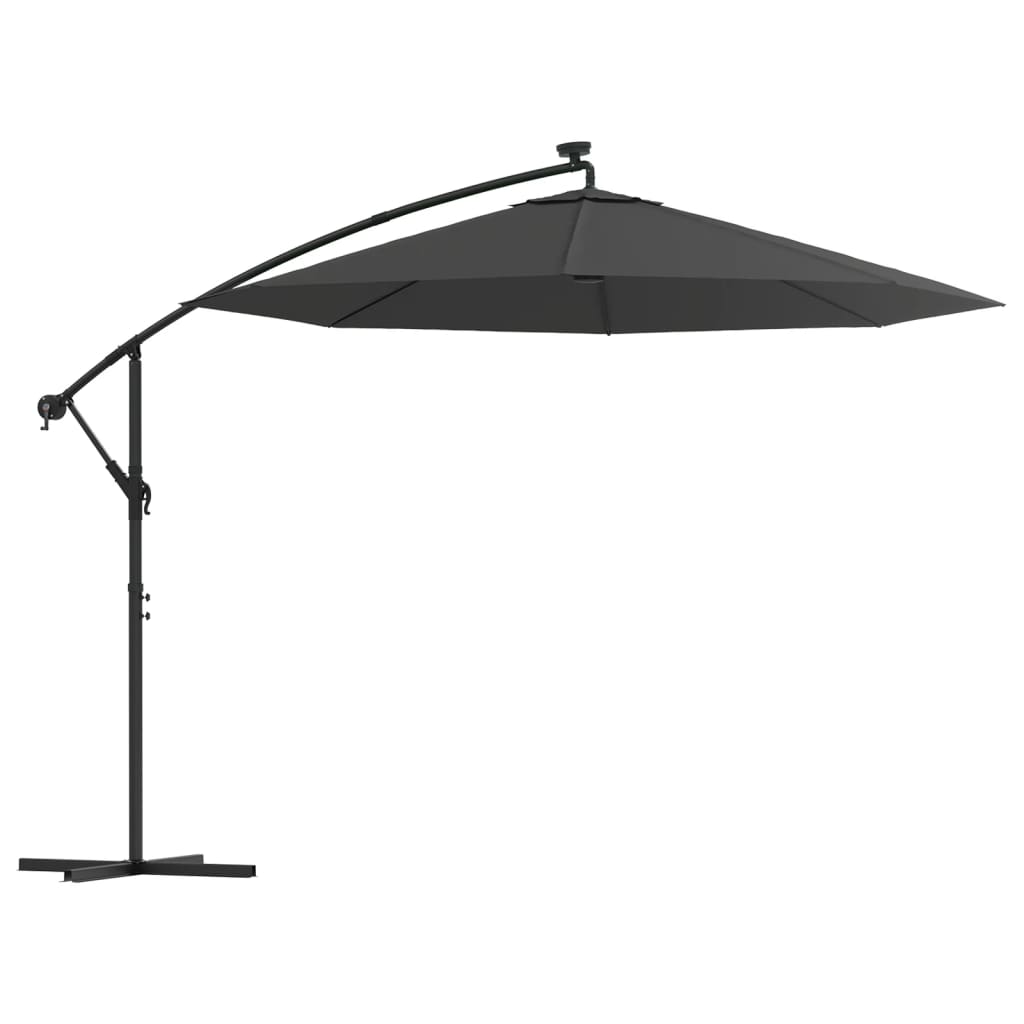 Vidaxl -schwimmender Parasol mit LED -Beleuchtungsstahlstahl 300 cm Anthrazit