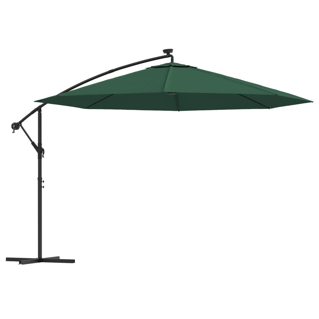 Vidaxl flytande parasol med LED -belysning och metallstång 350 cm grön