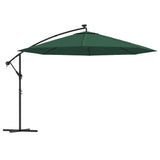 Vidaxl flytande parasol med LED -belysning och metallstång 350 cm grön