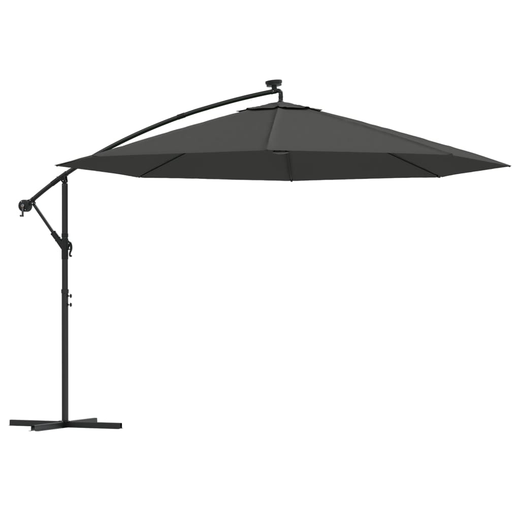 Vidaxl flytande parasol med LED -belysning metallstång 350 cm antracit