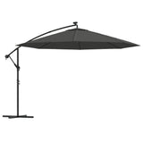 Vidaxl flytande parasol med LED -belysning metallstång 350 cm antracit