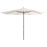 Vidaxl Parasol z leseno palico 350 cm peska bela