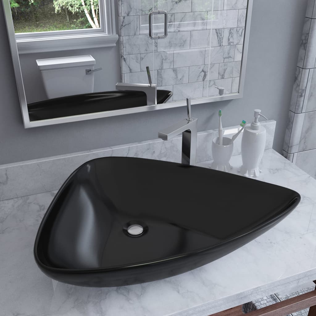 Vidaxl Washbasin Triangular 645x455x115 mm de cerámica negra