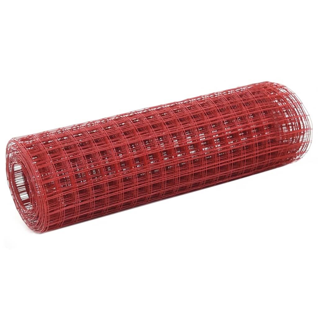 Vidaxl -Hühnerdraht 25x0,5 m Stahl mit PVC -Beschichtung rot