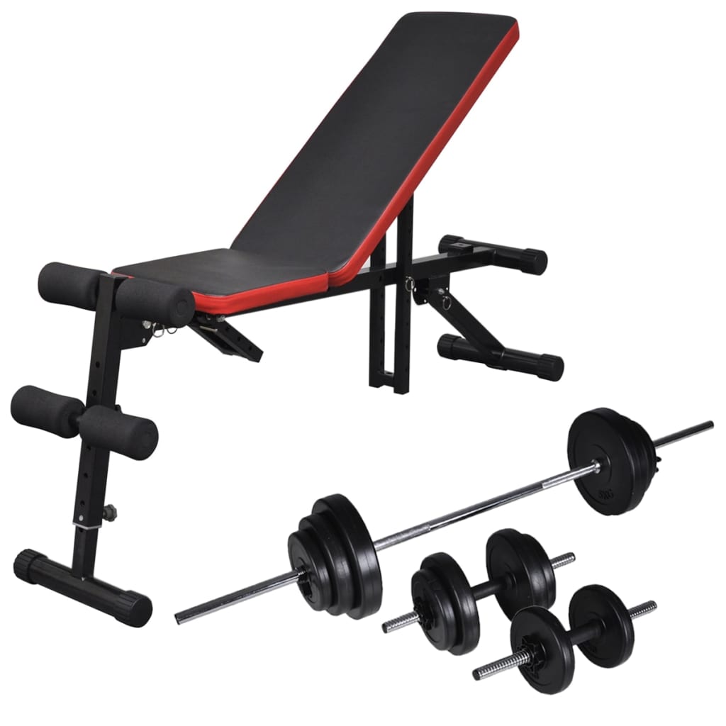 Banc musculaire abdominal vidaxl avec haltère réglable 30,5 kg