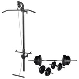 VidaXL Power Tower for the wall with dumbbell set 60.5 kg