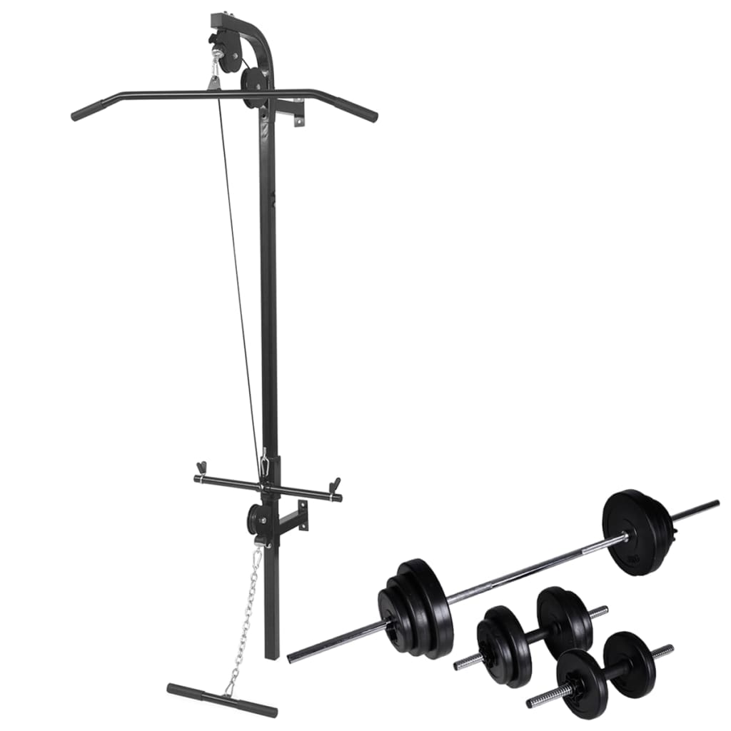 VidaXL power tower for the wall with dumbbell set 30.5 kg