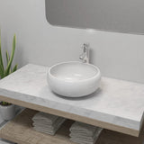 Vidaxl Buedzëmmer Washbasin mat Mixen Tap Ronn Keramik wäiss