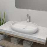 Washbasin de baño Vidaxl con toque de mezcla ovalada de cerámica blanca