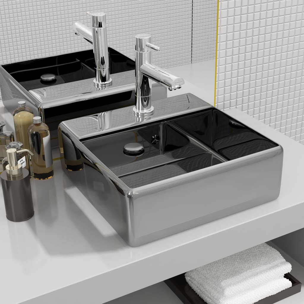 VIDAXL WASHBAIN mit Landung 41x41x15 cm Keramik Silberfarbe