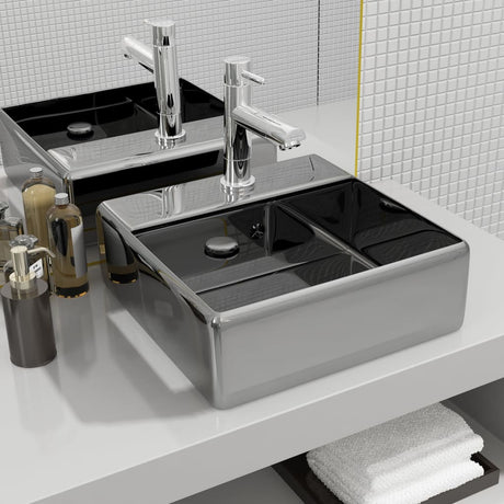 VIDAXL WASHBAIN mit Landung 41x41x15 cm Keramik Silberfarbe