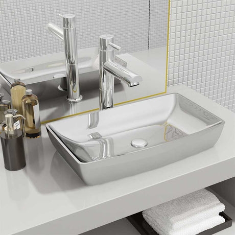 VIDAXL WASHBAIN 71X38X13,5 cm Keramik Silber gefärbt