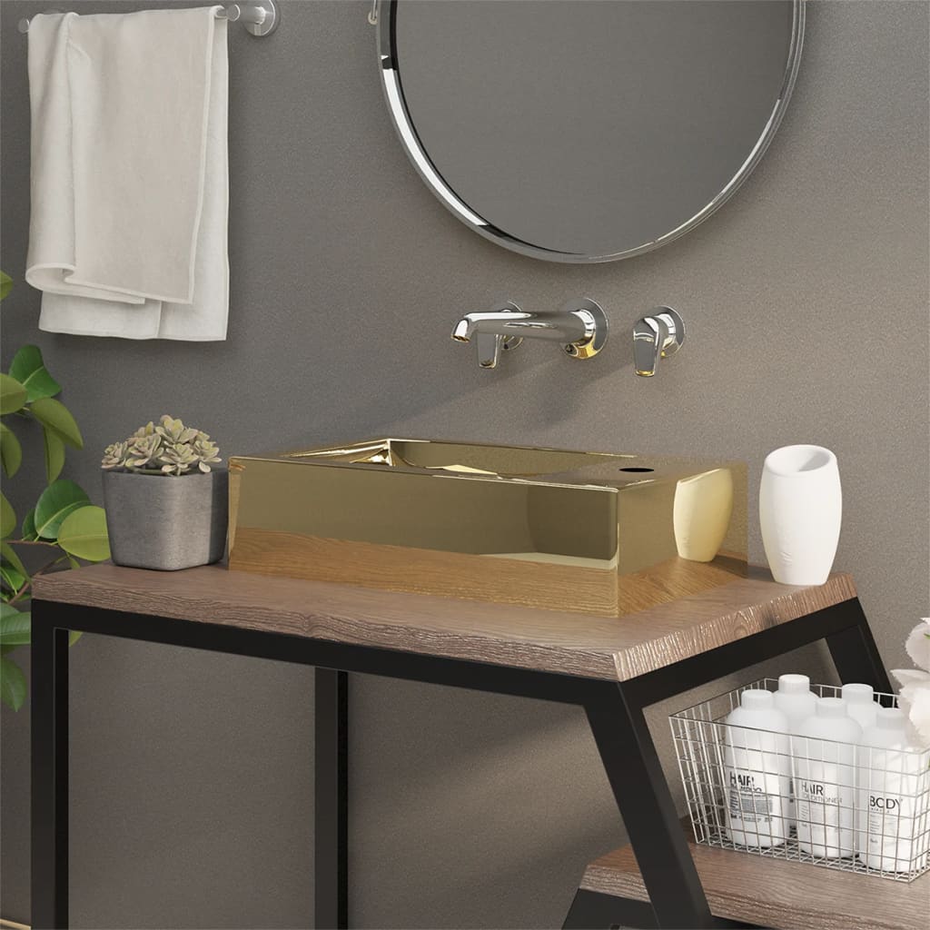 Vidaxl Washbasin s přistáním 49x25x15 cm keramické zlaté barvy