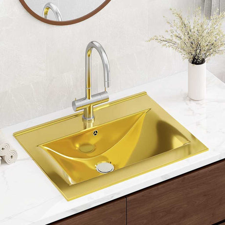 Vidaxl -Waschbecken mit Landung 60x46x16 cm Keramik Gold gefärbt