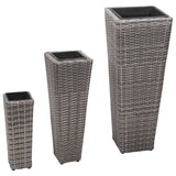 Vidaxl Planterji so vzgajali 3 St Poly Rattan Grey