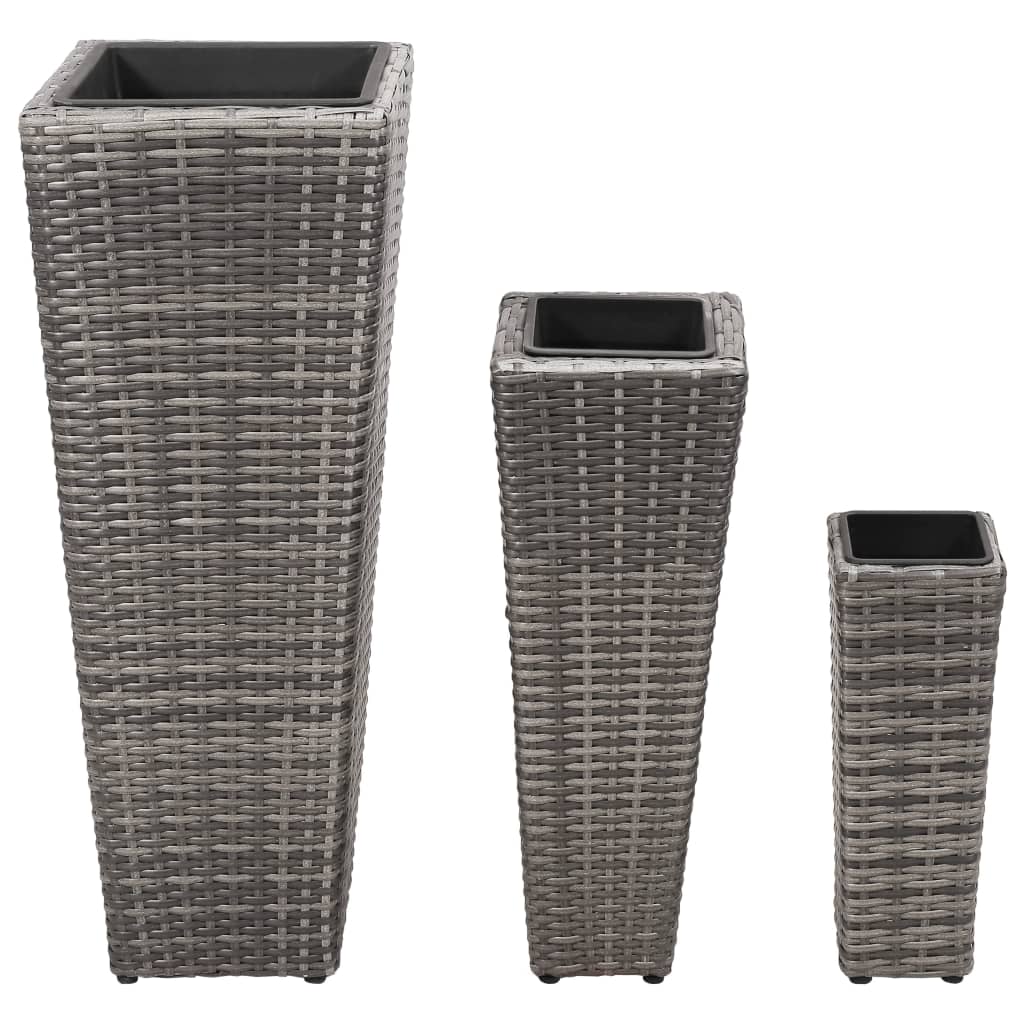 Vidaxl Planterji so vzgajali 3 St Poly Rattan Grey