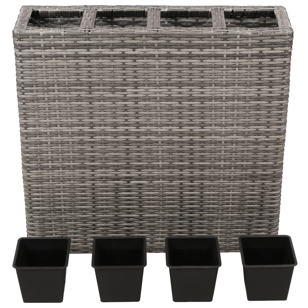 Vidaxl -Pflanzer mit 4 Töpfen Poly Rattan Grey angehoben