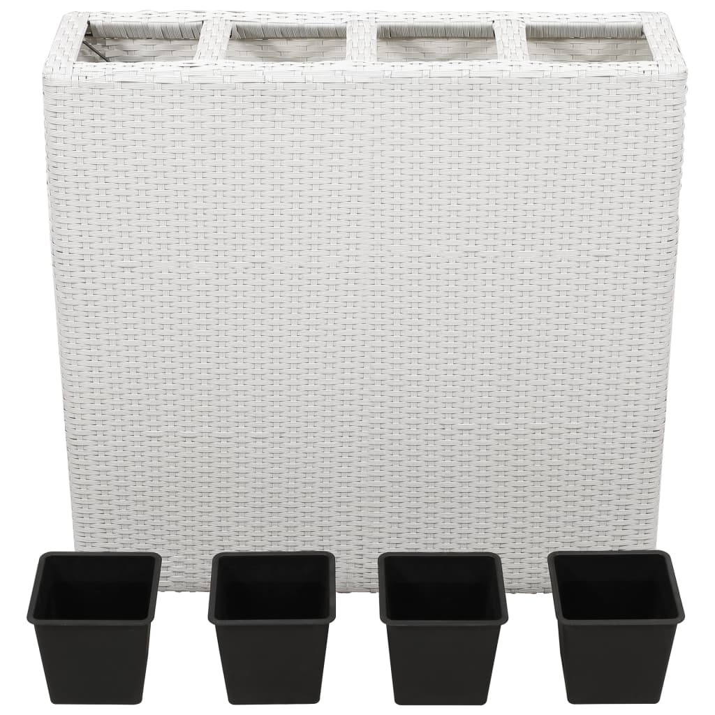 Vidaxl Planter raised with 4 pots Poly Rattan White