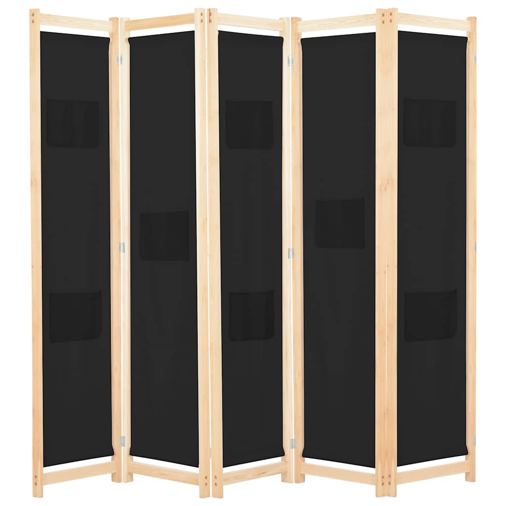 Vidaxl kamerscherm met 5 panelen 200x170x4 cm stof zwart