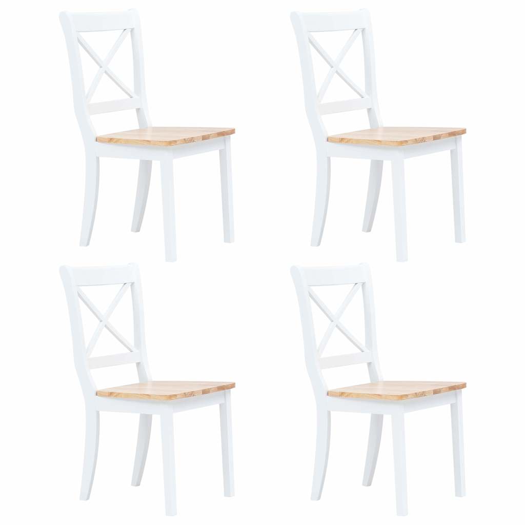 Vidaxl eetkamerstoelen 4 st massief rubberwood naturel en wit