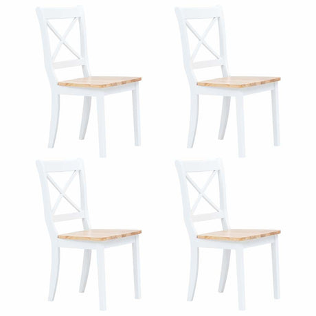 Vidaxl eetkamerstoelen 4 st massief rubberwood naturel en wit