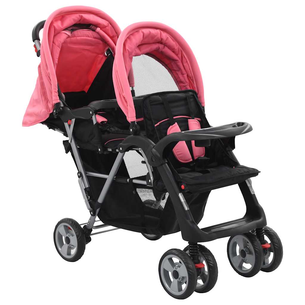 Vidaxl Pram Double Steel Rosa e nero