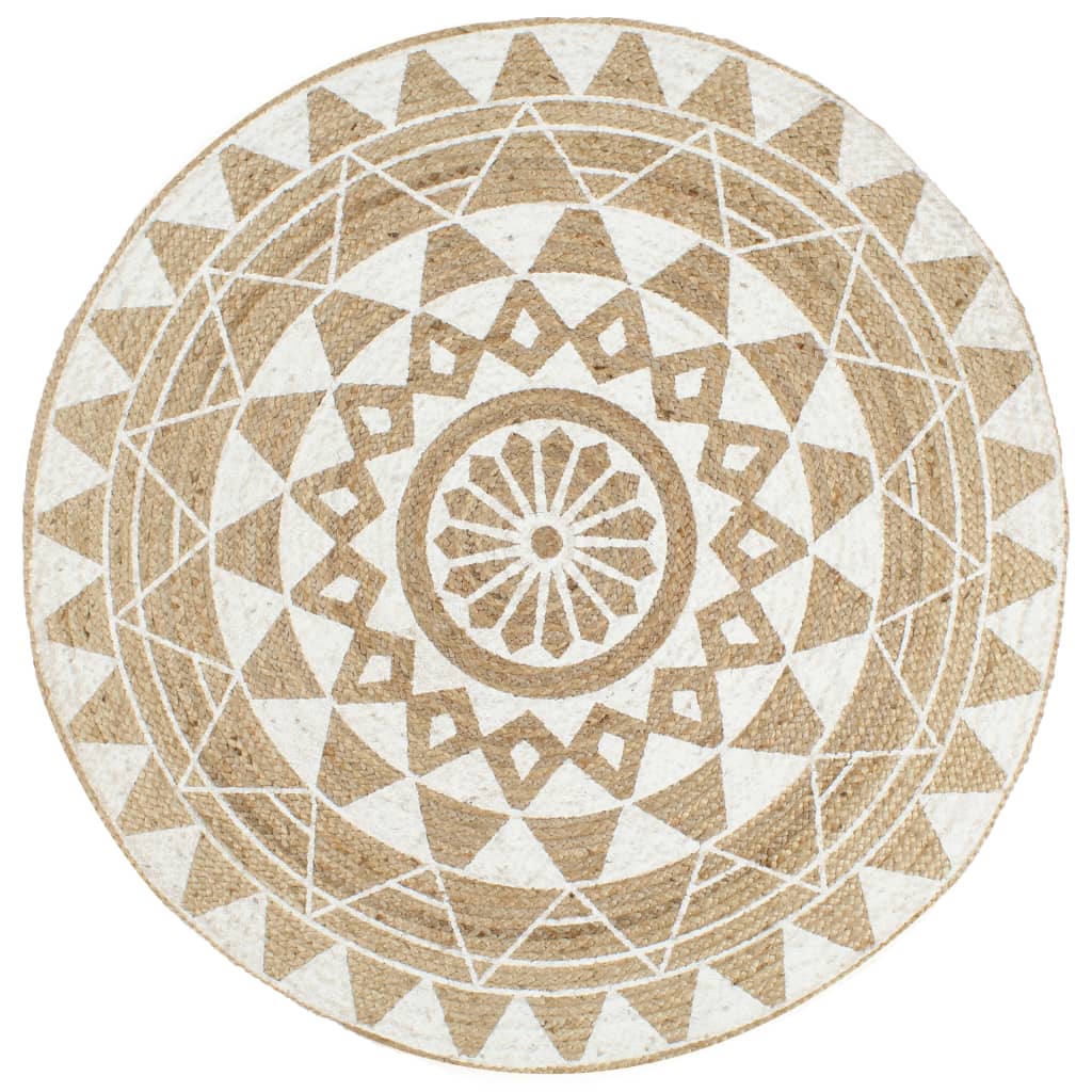 Vidaxl rug handmade with white print 150 cm jute