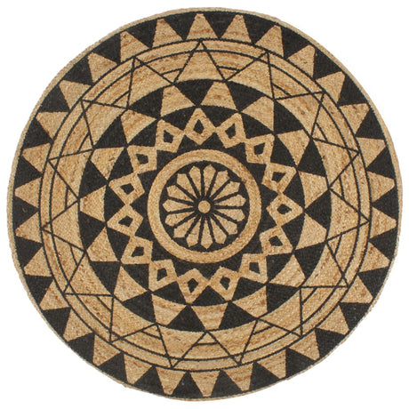 Vidaxl Teppich handgefertigt mit schwarzem Druck 120 cm Jute