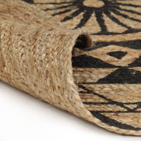 Vidaxl Teppich handgefertigt mit schwarzem Druck 120 cm Jute