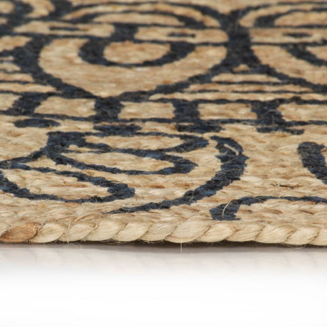 VidaXL-Teppich handgefertigt mit dunkelblauem Aufdruck 90 cm Jute
